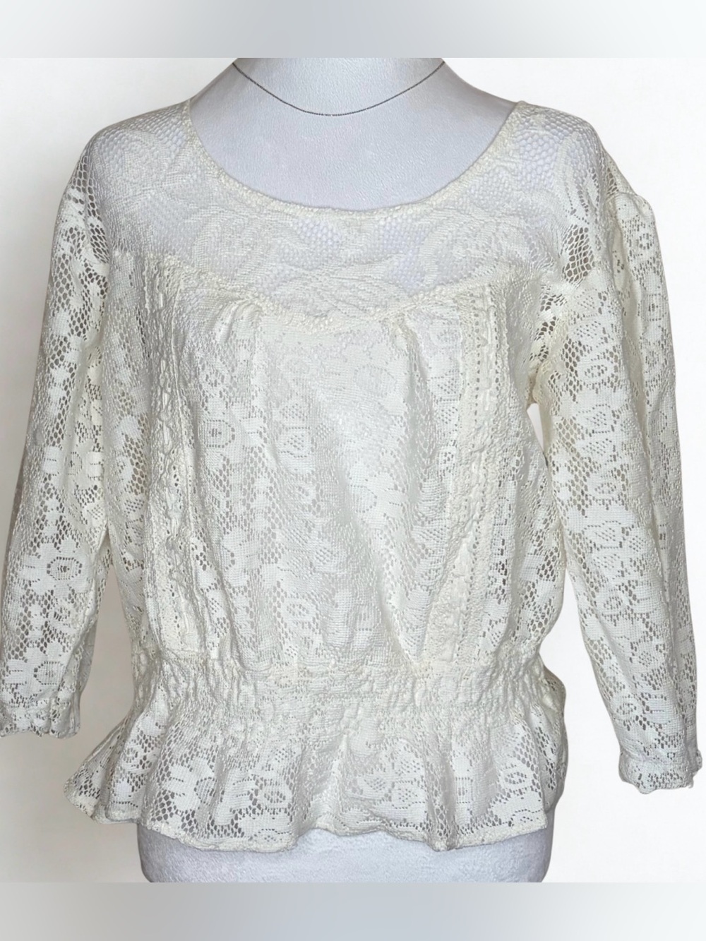 Boho Delicate Cream Lace Peplum Blouse